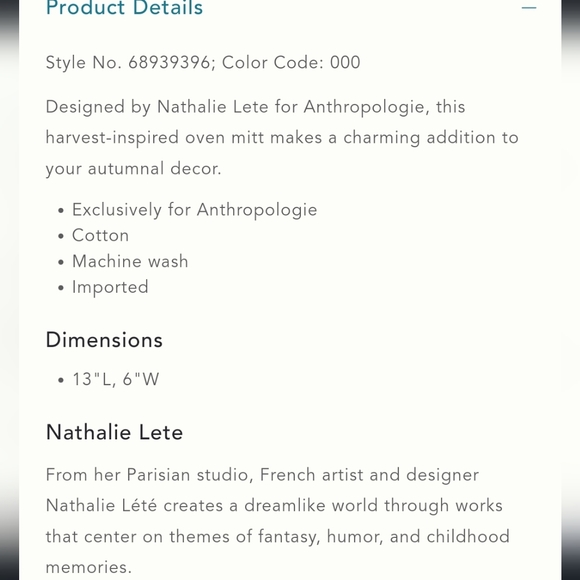 Anthropologie Nathalie Lete Oven Mitt - Picture 3 of 6